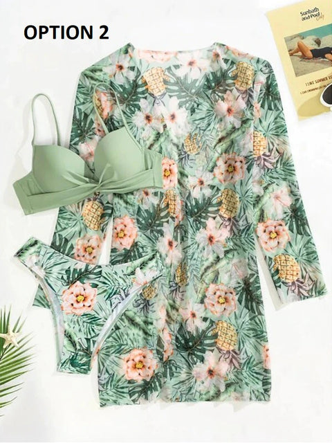 Summer Ruffle Cover Up Three Pieces Bikini Set Swimsuit CODE: KAR1768