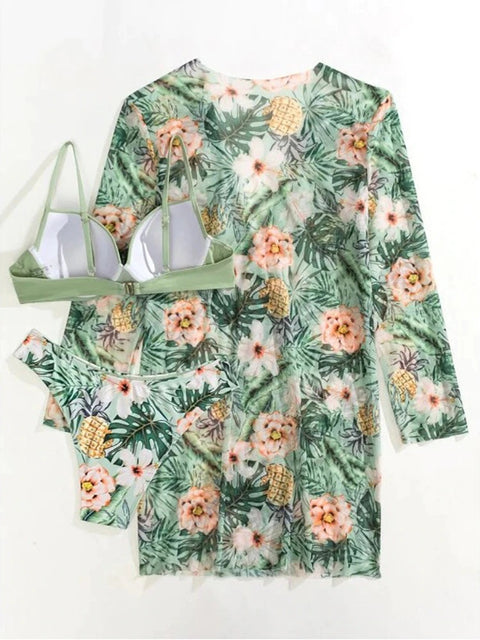 Summer Ruffle Cover Up Three Pieces Bikini Set Swimsuit CODE: KAR1768
