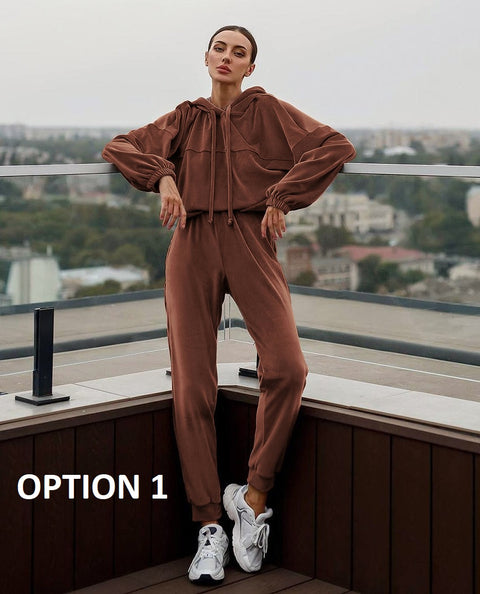 Fall Winter Hooded Long Sleeve Sweatshirt Trouser Two Piece Set CODE: KAR1769