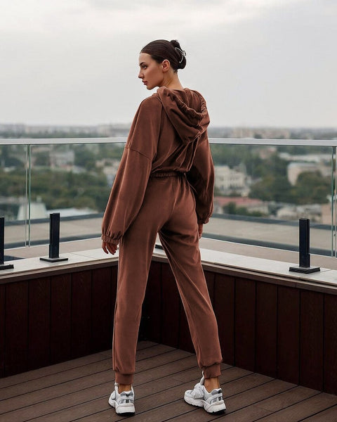 Fall Winter Hooded Long Sleeve Sweatshirt Trouser Two Piece Set CODE: KAR1769