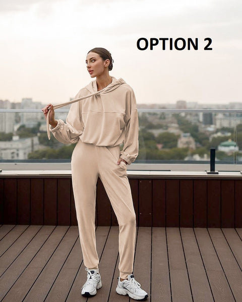 Fall Winter Hooded Long Sleeve Sweatshirt Trouser Two Piece Set CODE: KAR1769