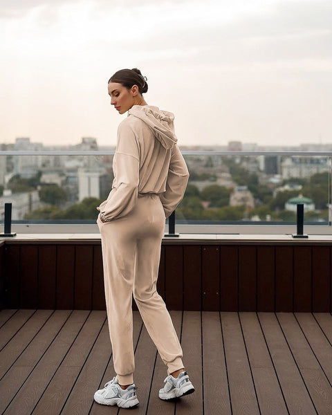 Fall Winter Hooded Long Sleeve Sweatshirt Trouser Two Piece Set CODE: KAR1769