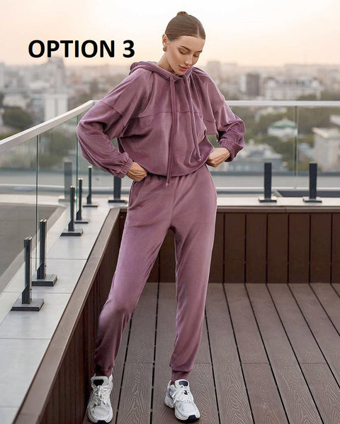 Fall Winter Hooded Long Sleeve Sweatshirt Trouser Two Piece Set CODE: KAR1769
