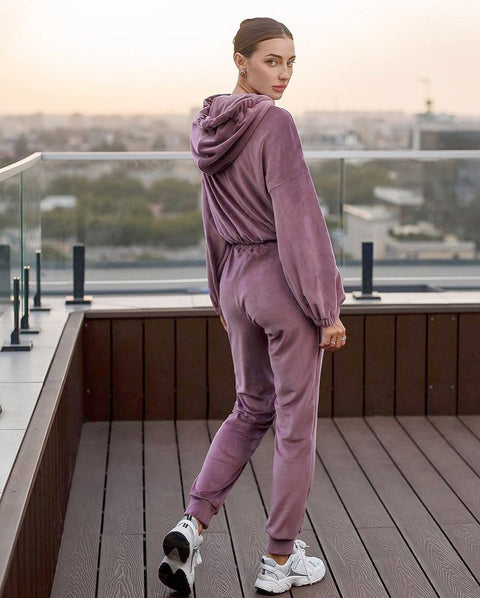 Fall Winter Hooded Long Sleeve Sweatshirt Trouser Two Piece Set CODE: KAR1769