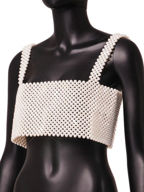 New Fashion High Street Deep Pearl Vest White Sleeveless Sexy Crop Top CODE: KAR1774