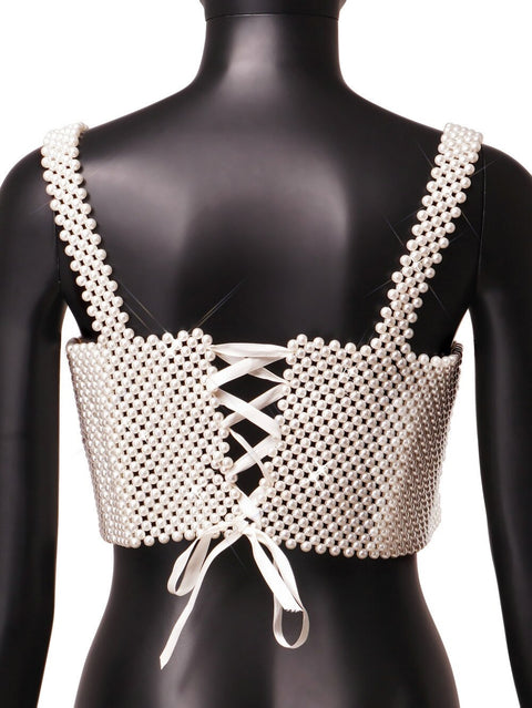 New Fashion High Street Deep Pearl Vest White Sleeveless Sexy Crop Top CODE: KAR1774