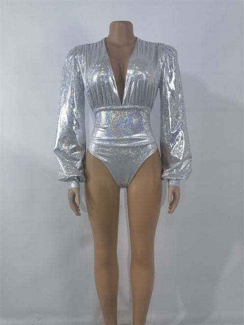 New Fashion Long Sleeve Deep V-neck Bronzing Patchwork Sexy Jumpsuits CODE: KAR1775