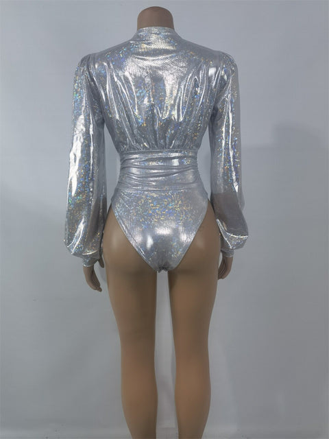 New Fashion Long Sleeve Deep V-neck Bronzing Patchwork Sexy Jumpsuits CODE: KAR1775