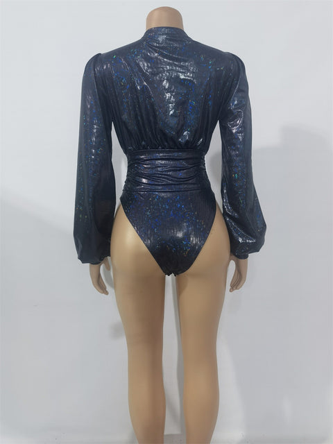 New Fashion Long Sleeve Deep V-neck Bronzing Patchwork Sexy Jumpsuits CODE: KAR1775