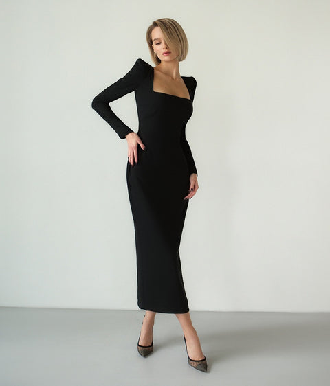 New Stretch Square Neck Long Sleeve Bodycon Dress CODE: KAR1779