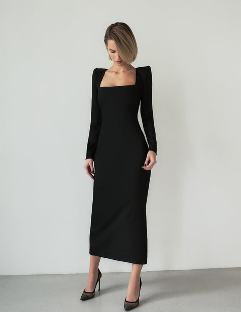 New Stretch Square Neck Long Sleeve Bodycon Dress CODE: KAR1779