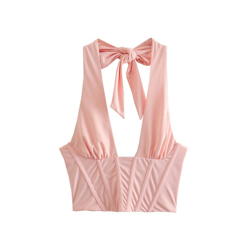 New Fashion Sexy Style Halter Short Retro V Neck Open Tank Top + Mini Skirt Set CODE: KAR1782