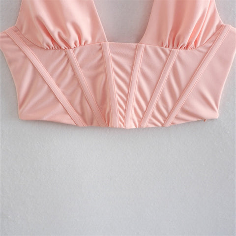 New Fashion Sexy Style Halter Short Retro V Neck Open Tank Top + Mini Skirt Set CODE: KAR1782