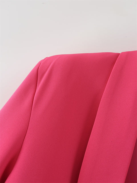 Vintage Pink and Red Contrast Color Long Sleeve Pockets Blazer CODE: KAR1784