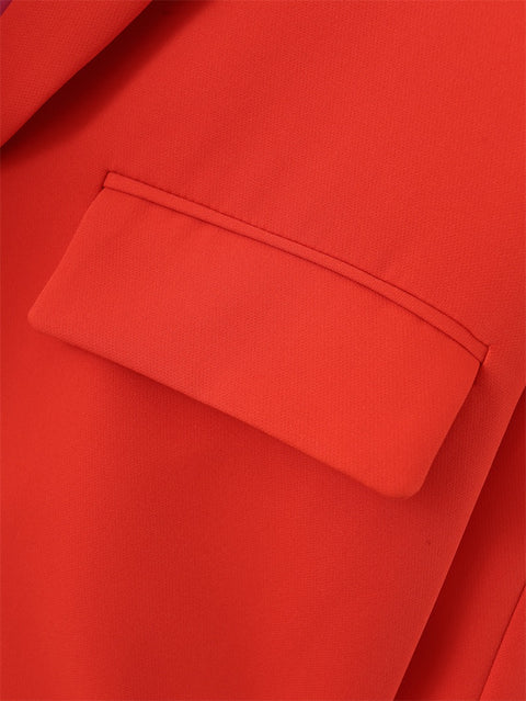Vintage Pink and Red Contrast Color Long Sleeve Pockets Blazer CODE: KAR1784