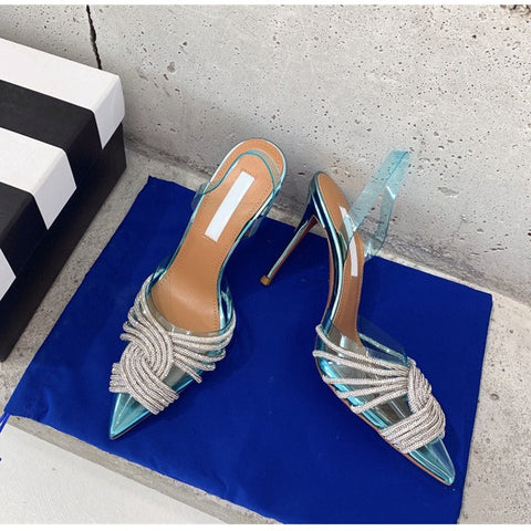 Summer Fashion Transparent Rhinestone Slingbacks Thin High Heels CODE: KAR1788