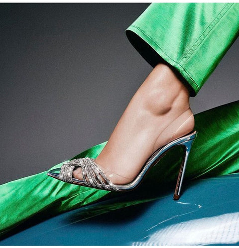 Summer Fashion Transparent Rhinestone Slingbacks Thin High Heels CODE: KAR1788