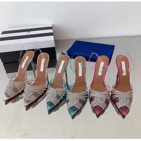 Summer Fashion Transparent Rhinestone Slingbacks Thin High Heels CODE: KAR1788