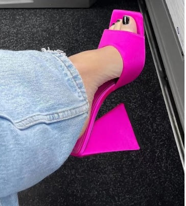 New Arrival Sexy Street Party Square Toe Silk Triangle Square Heels CODE: KAR1789