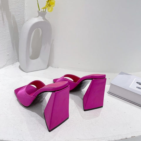 New Arrival Sexy Street Party Square Toe Silk Triangle Square Heels CODE: KAR1789