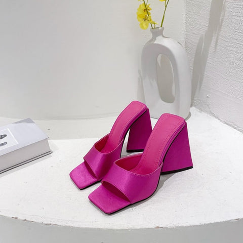 New Arrival Sexy Street Party Square Toe Silk Triangle Square Heels CODE: KAR1789