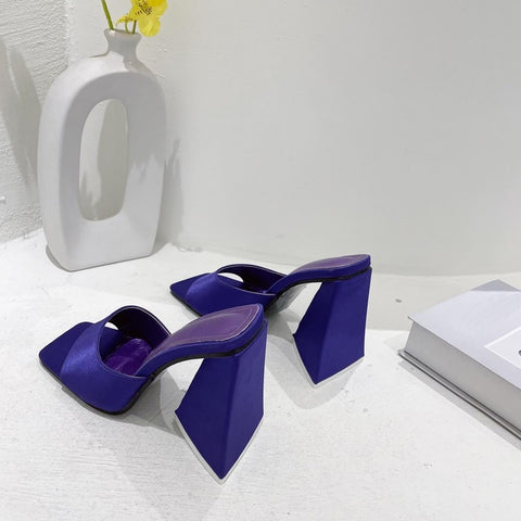New Arrival Sexy Street Party Square Toe Silk Triangle Square Heels CODE: KAR1789