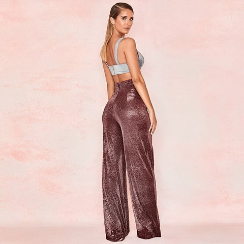 New Sparkle Metallic Feel High Waist Long Wide Leg Pants CODE: KAR1791