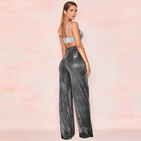 New Sparkle Metallic Feel High Waist Long Wide Leg Pants CODE: KAR1791