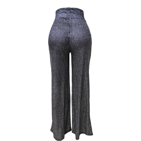 New Sparkle Metallic Feel High Waist Long Wide Leg Pants CODE: KAR1791