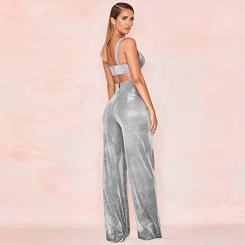 New Sparkle Metallic Feel High Waist Long Wide Leg Pants CODE: KAR1791