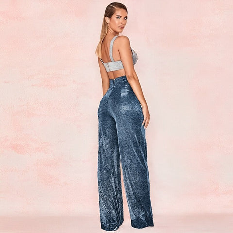 New Sparkle Metallic Feel High Waist Long Wide Leg Pants CODE: KAR1791