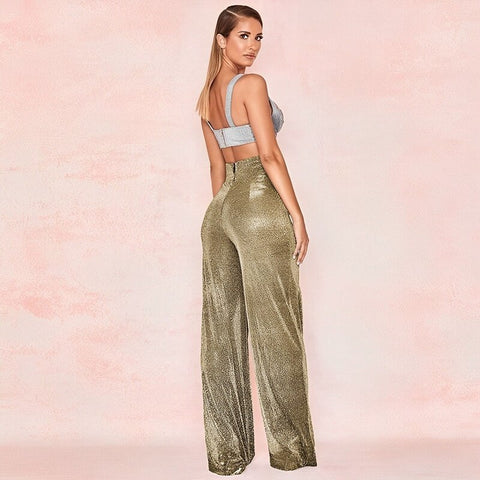 New Sparkle Metallic Feel High Waist Long Wide Leg Pants CODE: KAR1791
