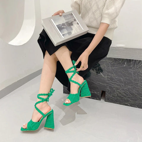 Summer Ankle Strap Square Toe High Heels CODE: KAR1792