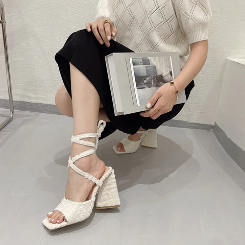 Summer Ankle Strap Square Toe High Heels CODE: KAR1792
