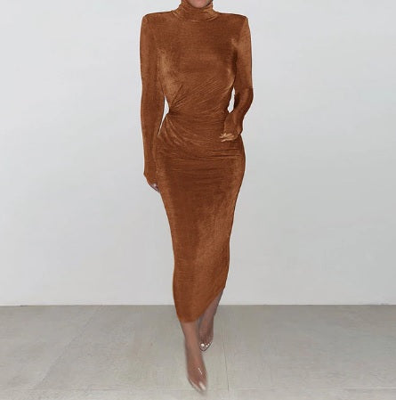 Autumn Solid Color Tight Long Sleeve High Neck Knit Bottoming Dress CODE: KAR1795