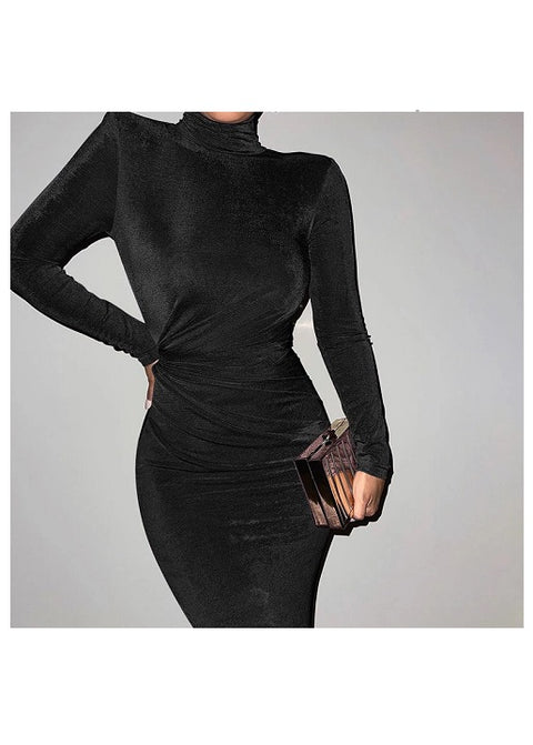 Autumn Solid Color Tight Long Sleeve High Neck Knit Bottoming Dress CODE: KAR1795