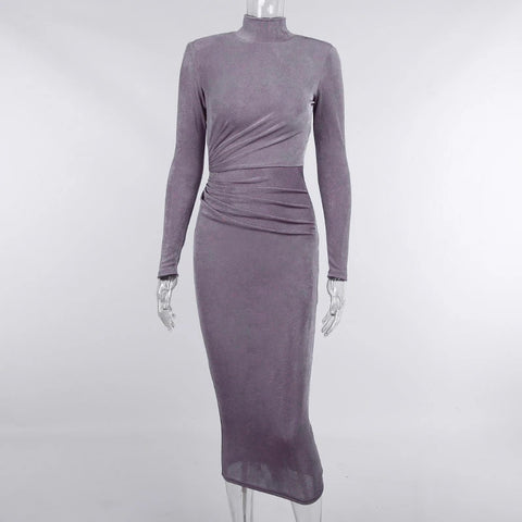 Autumn Solid Color Tight Long Sleeve High Neck Knit Bottoming Dress CODE: KAR1795