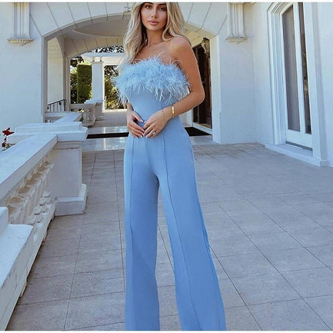 Sexy Elegant Feather Strapless Jumpsuit CODE: KAR1799