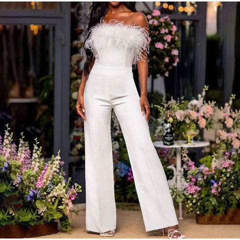 Sexy Elegant Feather Strapless Jumpsuit CODE: KAR1799