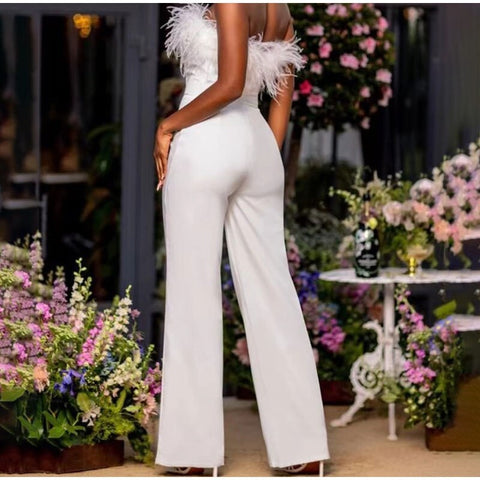 Sexy Elegant Feather Strapless Jumpsuit CODE: KAR1799