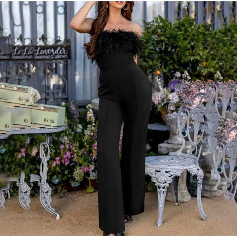 Sexy Elegant Feather Strapless Jumpsuit CODE: KAR1799