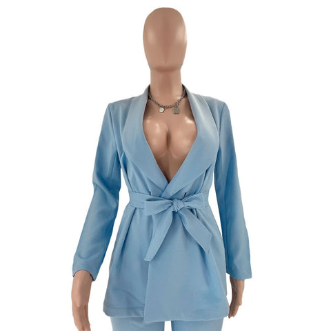New Sashes Long Sleeve Blazer Tie Up Pants Two 2 Piece Set CODE: KAR1804