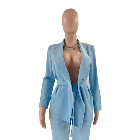 New Sashes Long Sleeve Blazer Tie Up Pants Two 2 Piece Set CODE: KAR1804