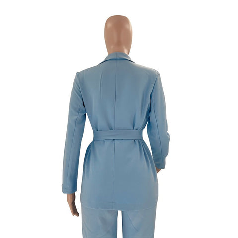 New Sashes Long Sleeve Blazer Tie Up Pants Two 2 Piece Set CODE: KAR1804