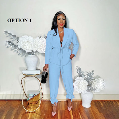 New Sashes Long Sleeve Blazer Tie Up Pants Two 2 Piece Set CODE: KAR1804