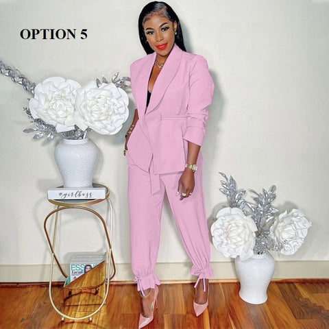 New Sashes Long Sleeve Blazer Tie Up Pants Two 2 Piece Set CODE: KAR1804