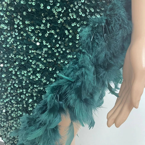New Elegant Evening Sexy Plus Size Sequin Feather Wrap Dress CODE: KAR1811