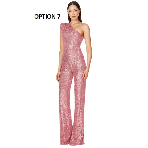 New Elegant Slanted Collar Sexy Glitter Sequin Fashion Backless Long Jumpsuits CODE: KAR1812