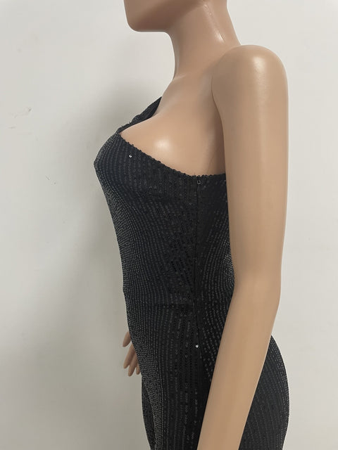 New Elegant Slanted Collar Sexy Glitter Sequin Fashion Backless Long Jumpsuits CODE: KAR1812