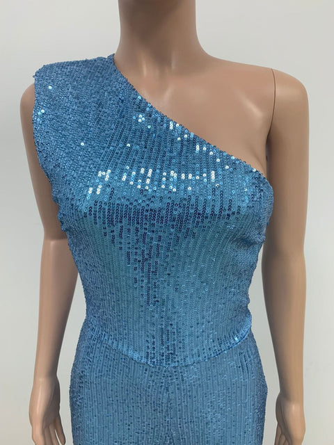 New Elegant Slanted Collar Sexy Glitter Sequin Fashion Backless Long Jumpsuits CODE: KAR1812
